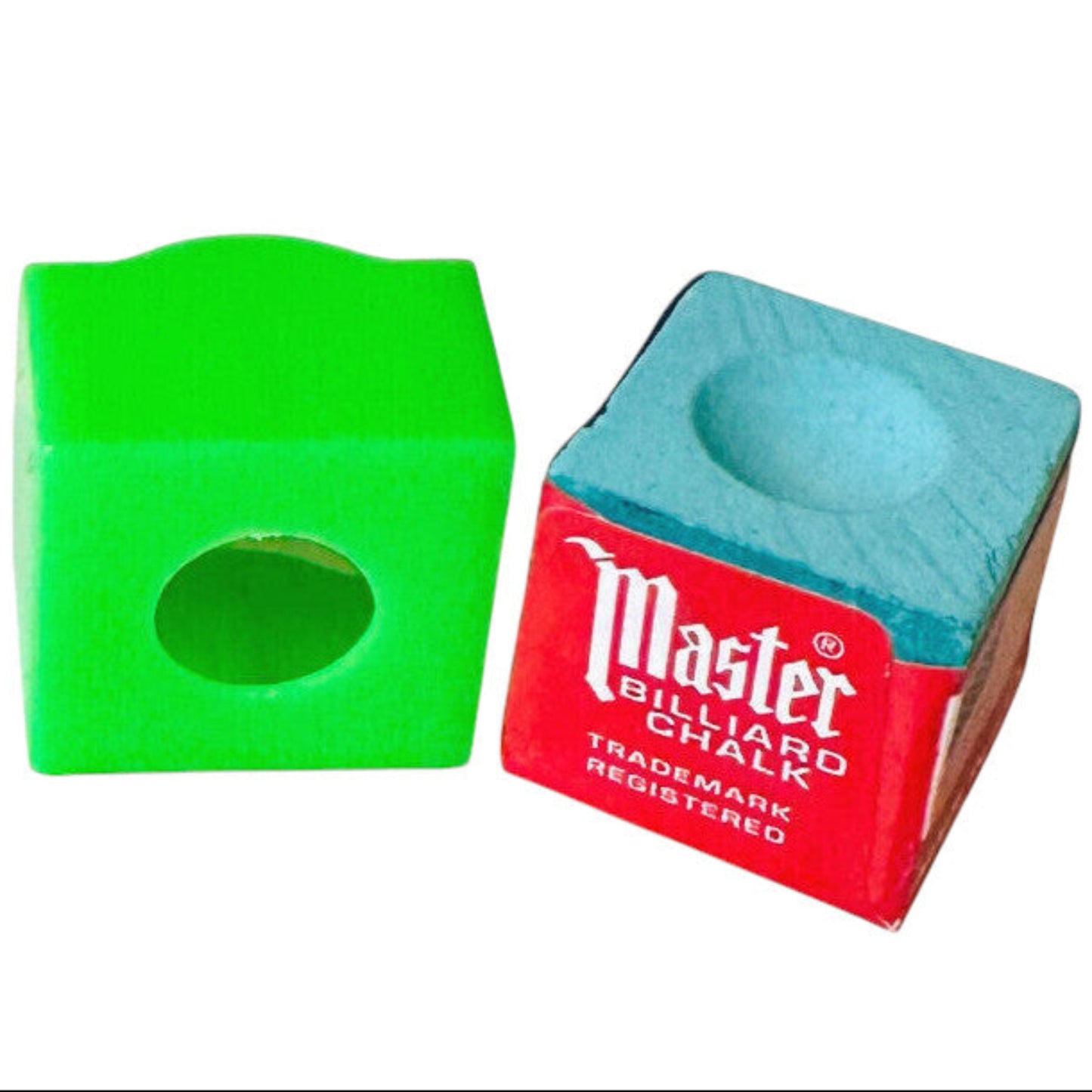 Multicoloured Soft Plastic Cue Chalk Holder + GREEN Master Cue Chalk
