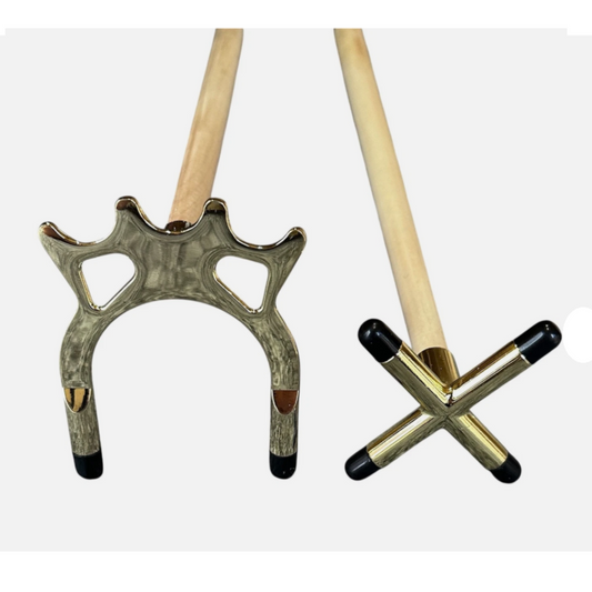 2 x 42 Inch One Piece Pool Cues with Brass Rests